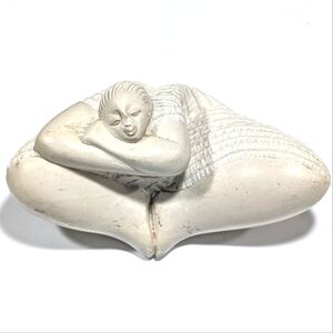 L. Dona Vintage River Stone Carved Serene Self Hug Sitting Woman